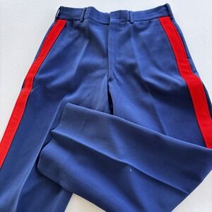 Vintage Saco Uniforms Wool Dress Pants 35 Reg Blue Red Stripe Military